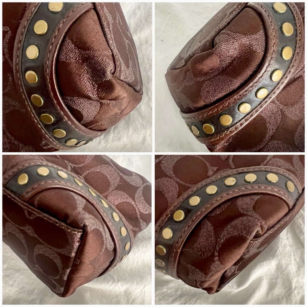👑✅PRICE FIRM✅ Coach Brown Signature Mini Shoulder Bag with Leather Trim & studs - Picture 10 of 17